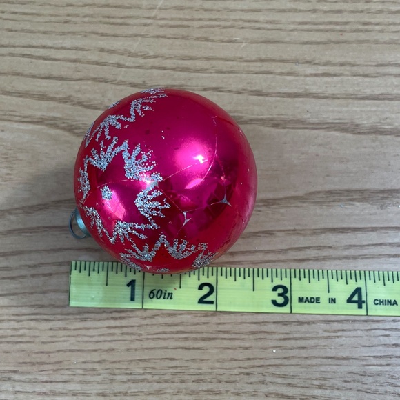 Vintage Geo Franke Glass Christmas Ornaments Gold Blue Red w Glitter Stars Set 9 - Picture 7 of 7